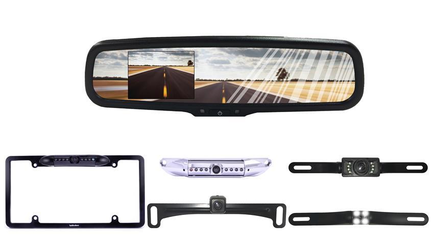 License Plate Backup Camera with Full Replacement Mirror Monitor
