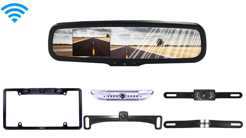 Wireless License Plate Backup Camera with Full Replacement Mirror Monitor