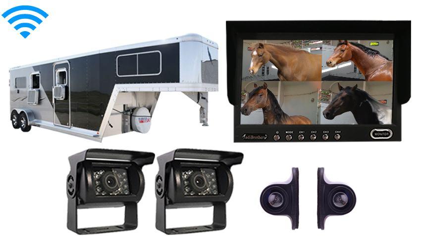 Horse Trailer Backup System with 4 Wireless Cameras and Rear View Monitor