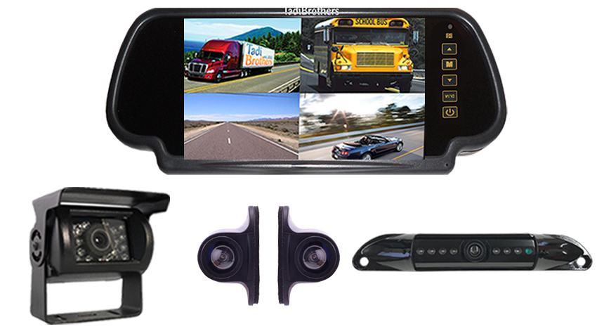 4 Camera Rear View System including a License Plate Camera and Mirror 