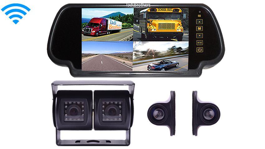 Wireless RV Backup Camera System with Dual Rear Camera 2 side cameras and Mirror