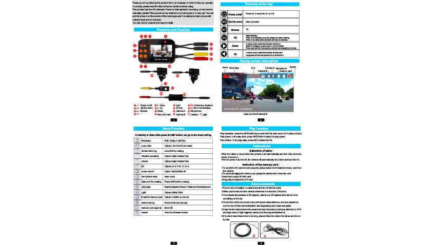 Motorcycle DVR Recording System With 2 Cameras Resolution 1080p