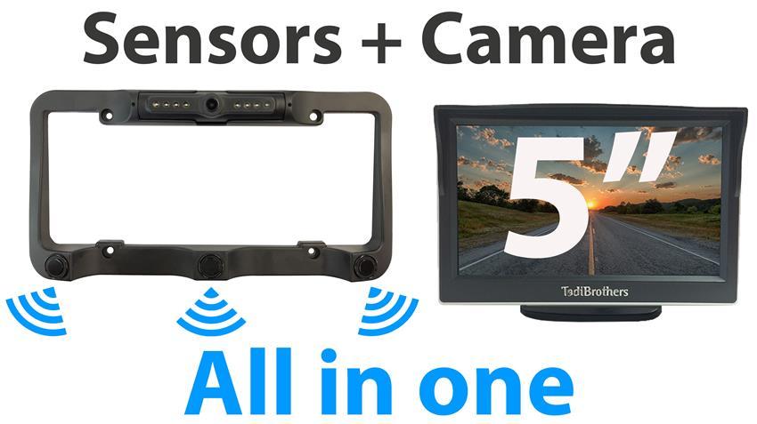 License Plate Camera Bar with Built-in Heavy Duty Parking Backup Sensor and a Monitor