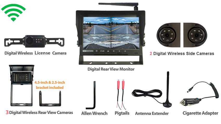 Digital Wireless 4 Camera Rear View System with 3 types of cameras and Monitor