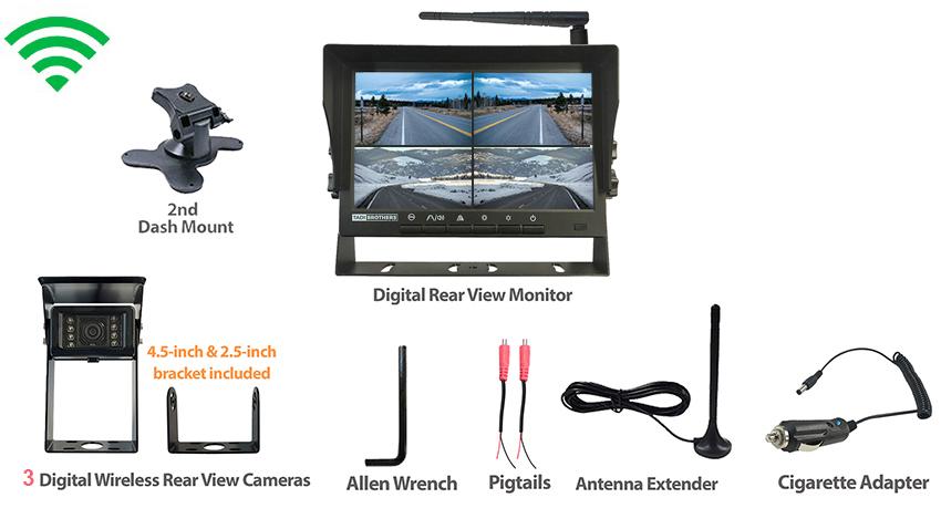 Digital Wireless Rear View System for RV with 3 Cameras and Monitor