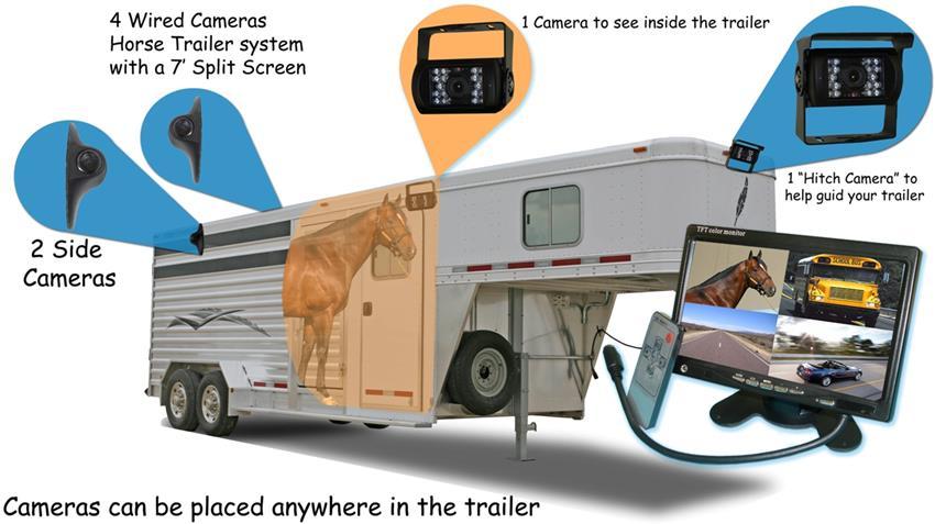 Horse Trailer Surveillance System with 2 Roof Cameras 2 Side Cameras and a Monitor