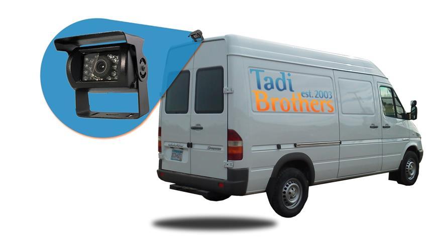 Sprinter Van Backup Camera System featuring a Roof Mounted Rear view Camera and Monitor