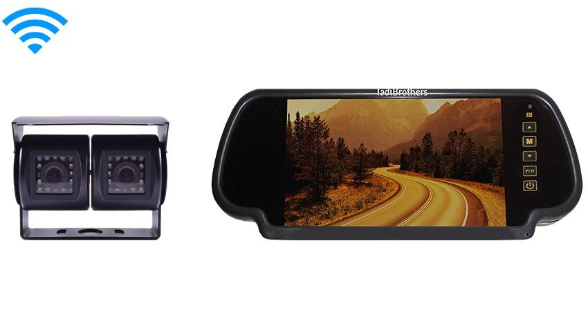 Wireless Double Lens RV Backup Camera with Clip on Mirror Monitor