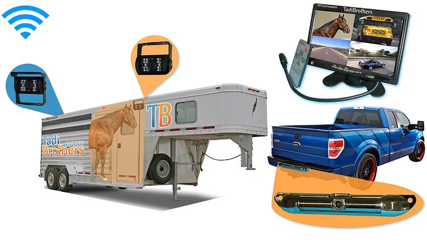 Horse Trailer Backup System with 3 Wireless Cameras and Rear View Monitor
