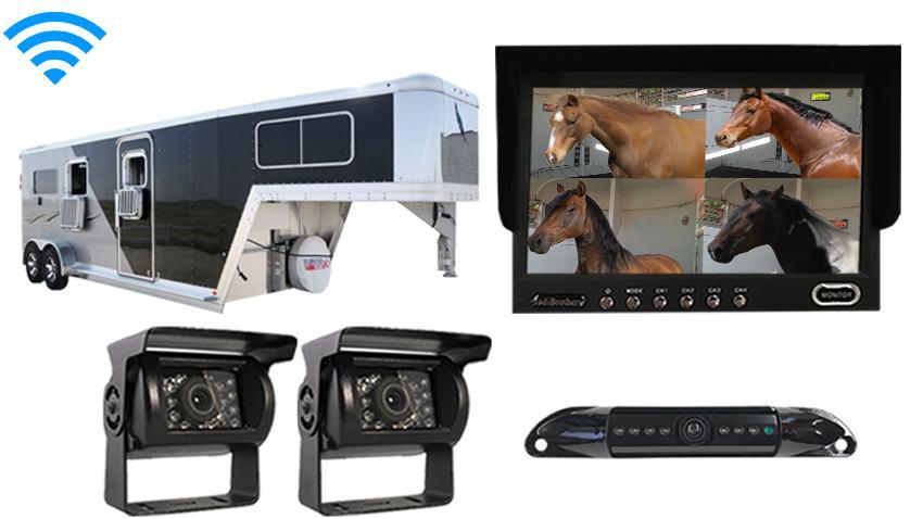 Horse Trailer Backup System with 3 Wireless Cameras and Rear View Monitor