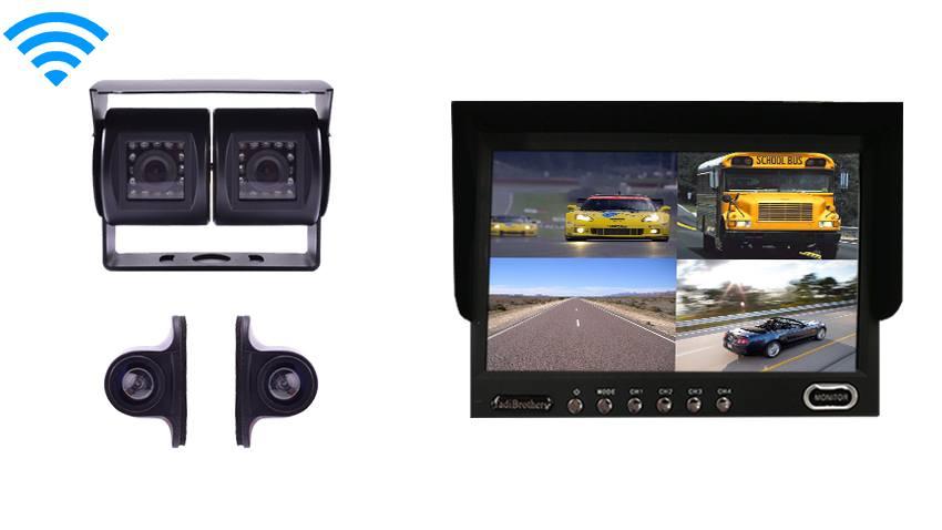 Wireless RV Backup System with a Dual Rear Camera 2 side cameras and Monitor