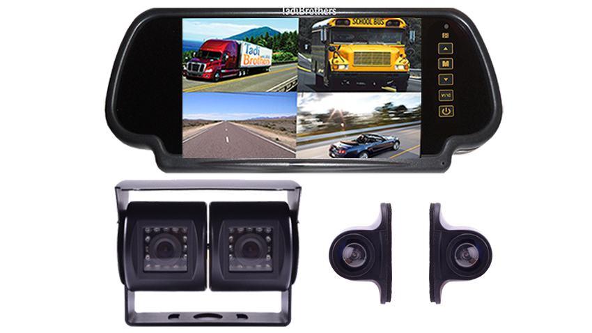 RV Backup Camera System with Dual Rear Camera 2 side cameras and Mirror
