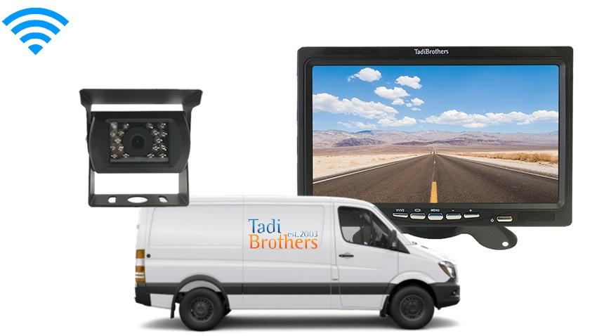 Sprinter Van Backup Camera System featuring a Roof Mounted Rear view Camera and Monitor