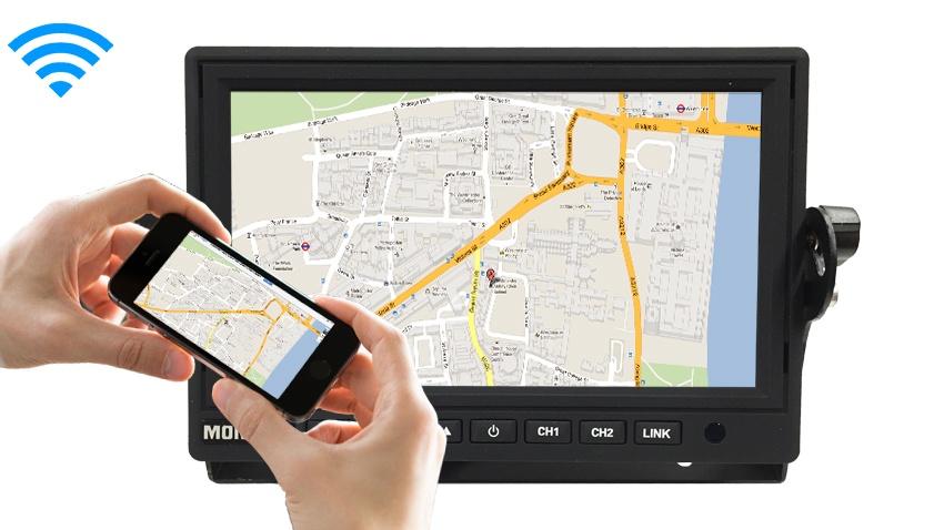Wi-Fi Monitor and RV Backup Camera featuring mobile phone mirroring