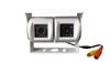 Front view of the white dual backup camera for RVs, campers, 5th wheels/trailers, or any other vehicle with a trailer hitch. SKU52317