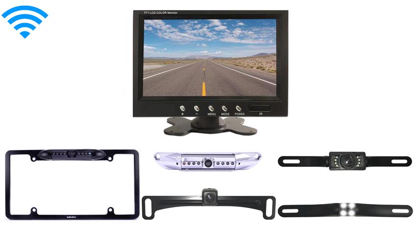 7"TFT LCD Rear View Monitor+Wireless License Plate IR Night Vision Backup Camera 