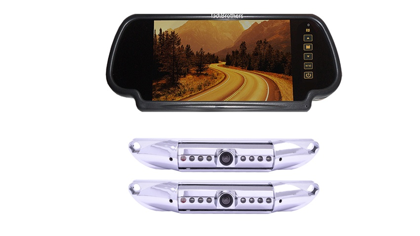7 Inch mirror monitor with two CCD license plate backup cameras