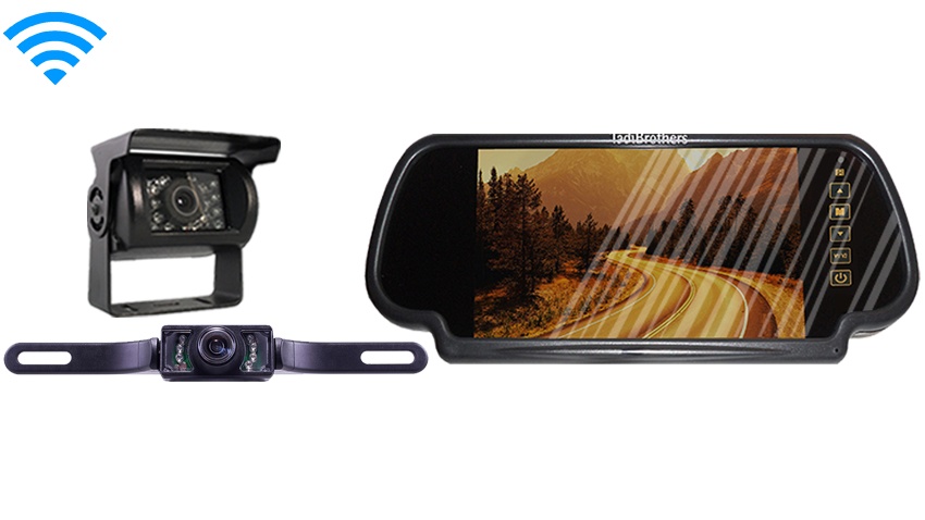 5th Wheel Wireless Backup Camera System with a 7 Inch Mirror and 2 Backup Cameras